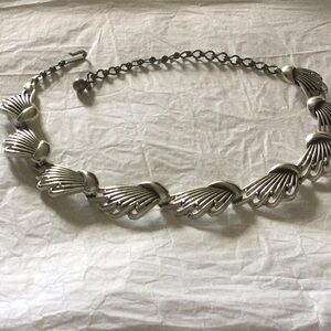 Vintage CHAREL silver tone Wings/Fans chocker length necklace